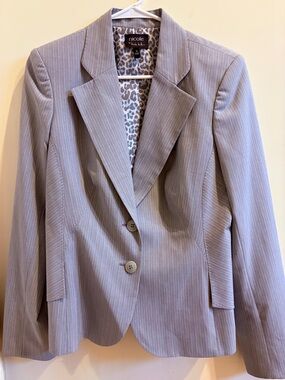 Nicole Light Gray Pinstripe Women's Blazer with Leopard Lining